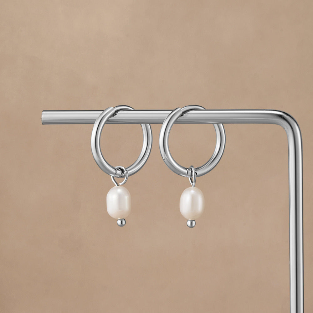 Uhani iz sladkovodnih biserov Bella Silver Hoop