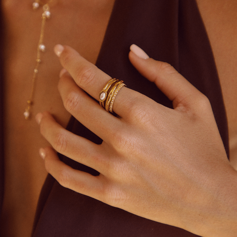 Chunky Pearl 18K Zlati Prstan