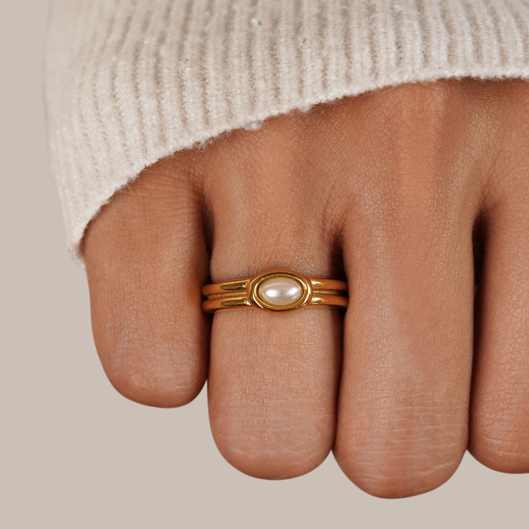 Chunky Pearl 18K Zlati Prstan