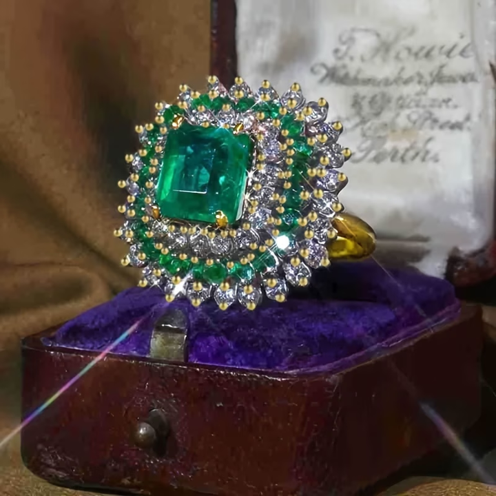 Eleganten prstan iz smaragdne kristalne