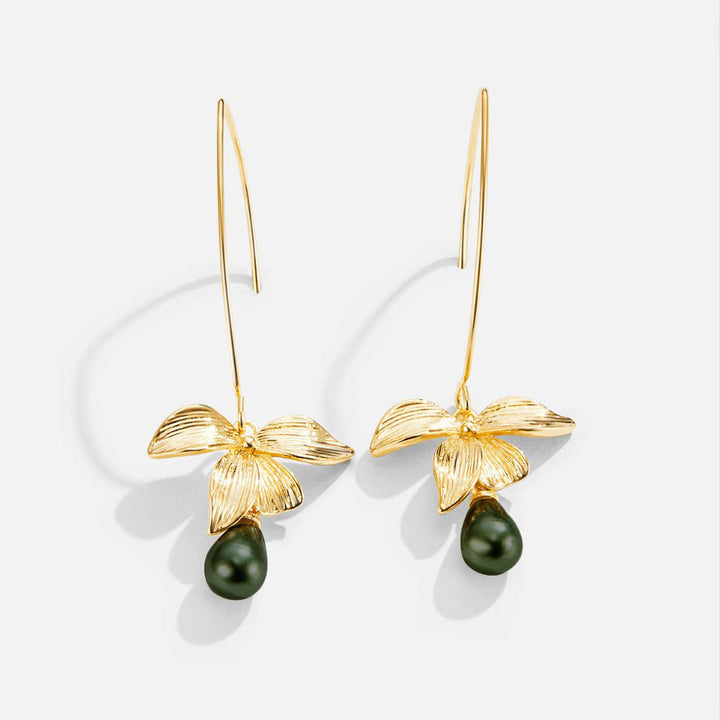 Uhani z jadeitno perlo in cvetnimi kapljicami