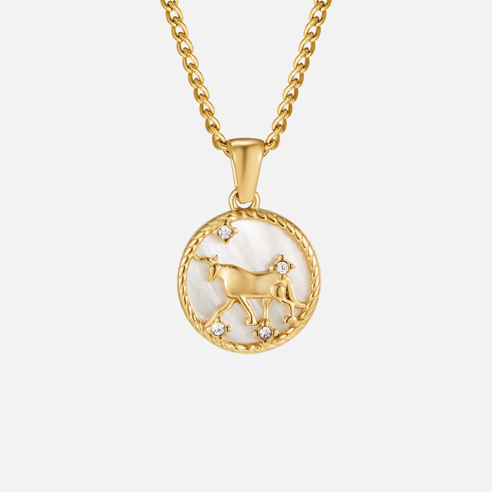 Ogrlica z zodiakalno kovanec iz belega školjke