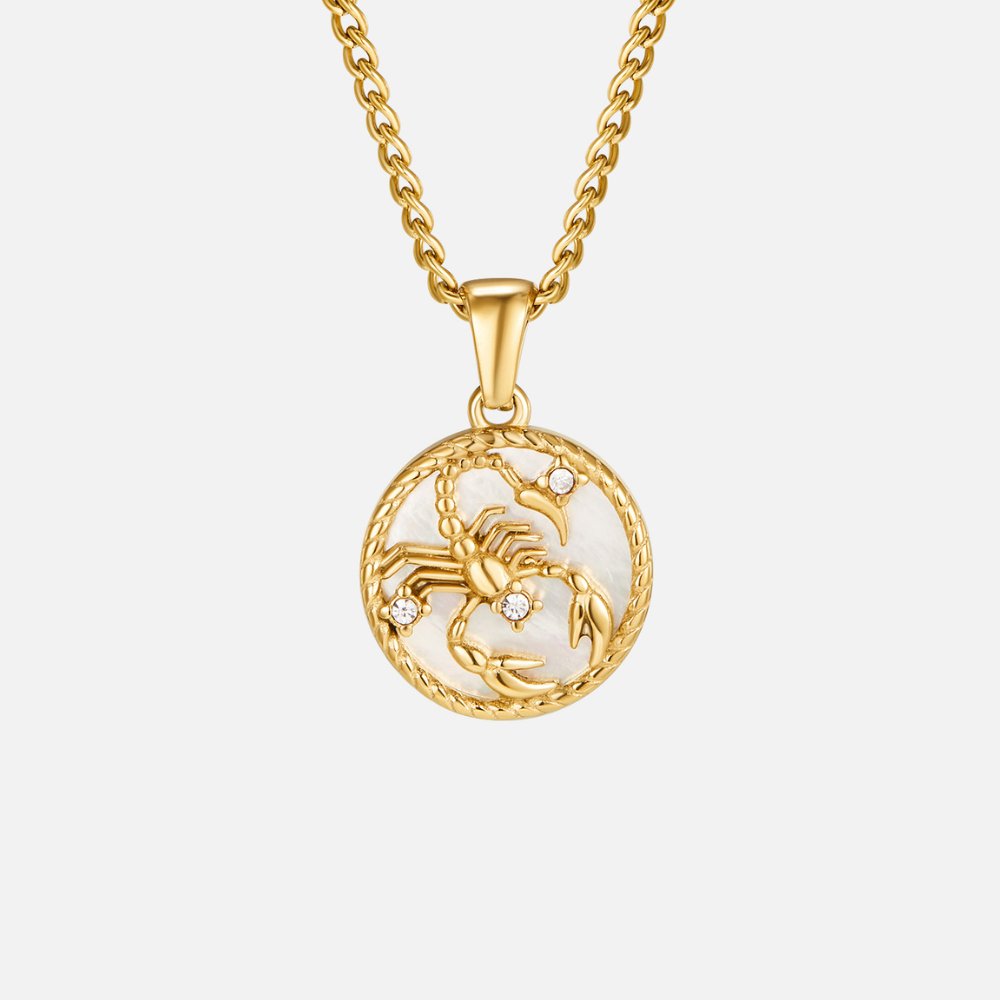 Ogrlica z zodiakalno kovanec iz belega školjke