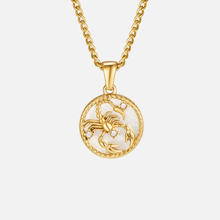 Ogrlica z zodiakalno kovanec iz belega školjke