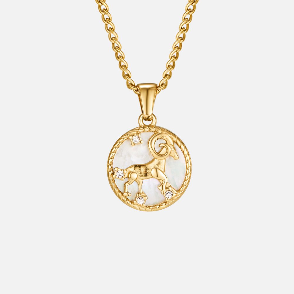 Ogrlica z zodiakalno kovanec iz belega školjke