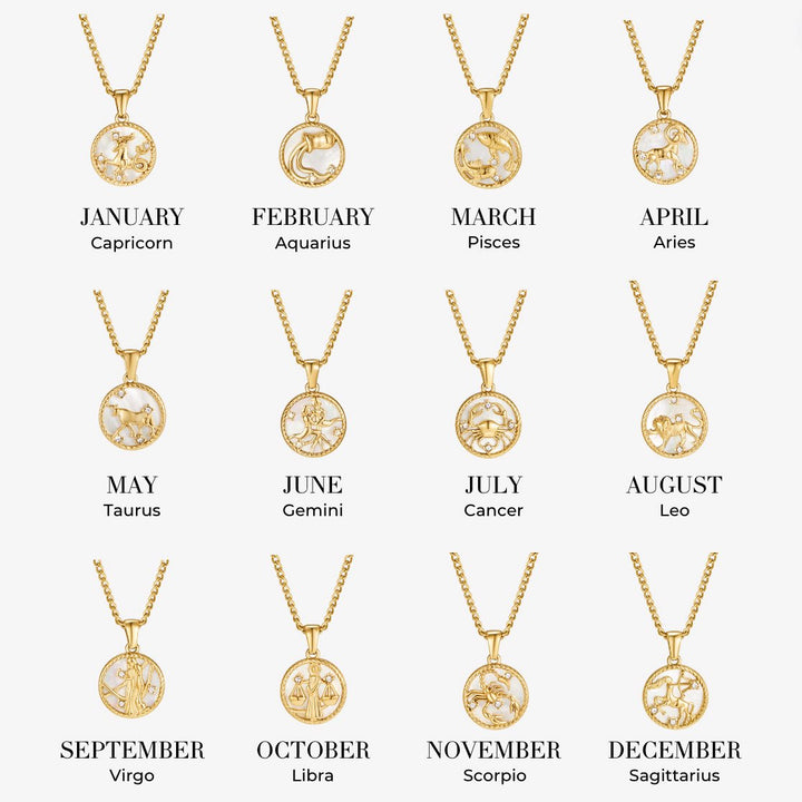 Ogrlica z zodiakalno kovanec iz belega školjke